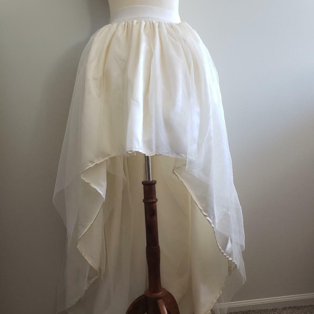 White Ivory Tulle High Low Maxi Skirt